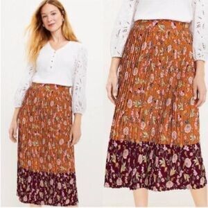 Loft Pleated Floral Midi Skirt